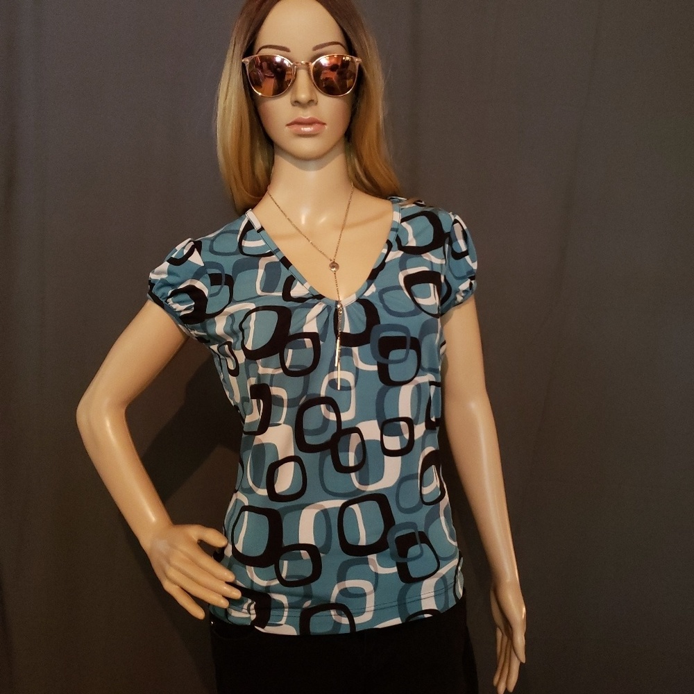 2/$12 Women's teal, blk/tan top size small